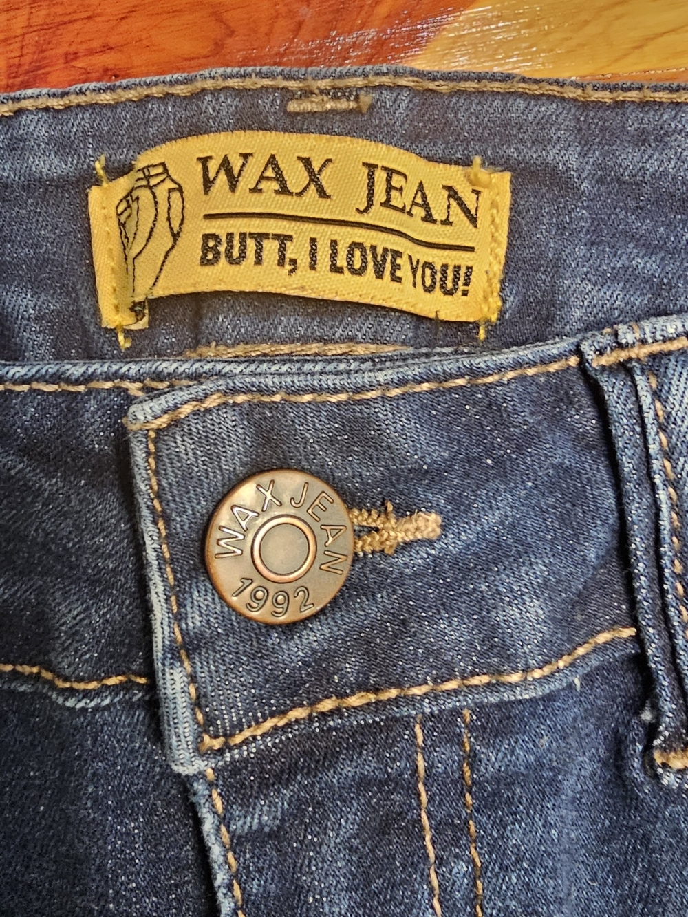 Wax Jean Distressed Denim Shorts Rolled Cuff Medium Wash "Butt, I Love You!" Tag